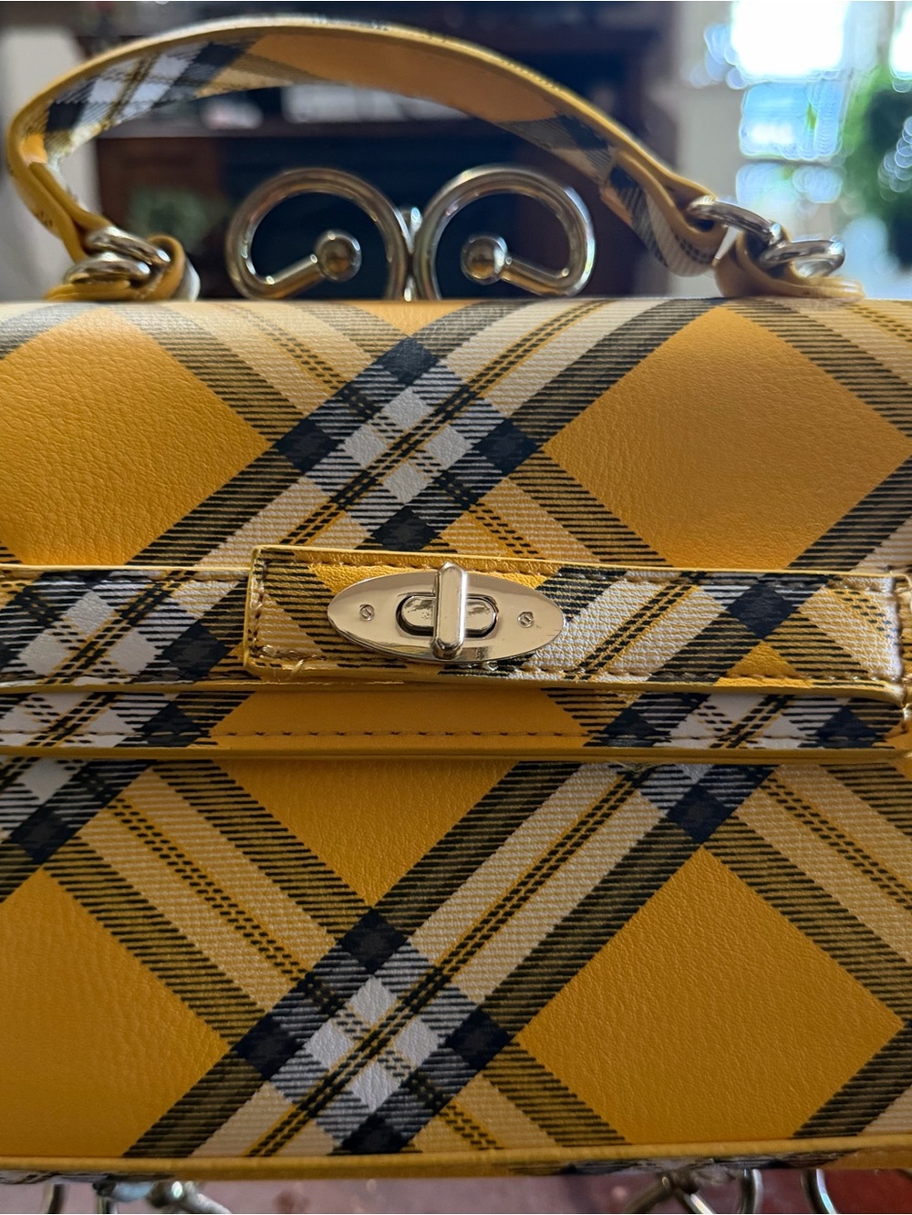Yellow Plaid Top-Handle Women's Bag